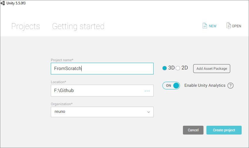 Creating a new Unity project
